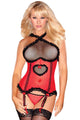 Fishnet and Heart Mesh Cami-Garter and G-String