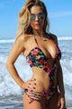 Floral All Over Black Background Strappy Crisscross Cut out Monokini