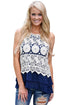 Floral Lace Crochet Blue Ruffle Layered Tank Top