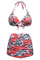 Floral Print Reddish Retro High Waist 2 Pieces Swimsuit