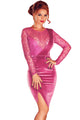 Fuchsia Soft Velvet Party Dress with Sequined Lace Splice