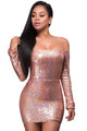 Glittering Pink Long Sleeve Off Shoulder Club Dress