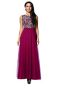 Gold Embroidery Detail Purple Tulle Overlay Evening Dress