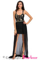 Gold Embroidery Long Tail Belted Little Black Party Dress