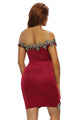 Gold Lace Applique Red Off Shoulder Mini Dress