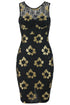 Golden Embroidered Black Floral Dress