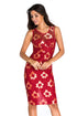 Golden Embroidered Red Floral Dress