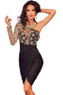 Golden Lace Black Tulle Evening Dress