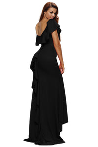 Gorgeous Ruffle Accent Hot Black Party Gown