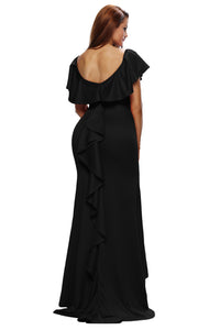 Gorgeous Ruffle Accent Hot Black Party Gown