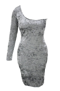 Gray Asymmetric One Sleeve Suede Bodycon Dress