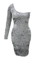 Gray Asymmetric One Sleeve Suede Bodycon Dress