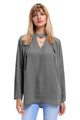 Gray Choker Cut out V Neck Blouse with Keyhole Back