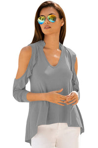 Gray Cold Shoulder Ruffle Top