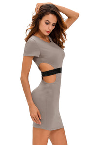 Gray Faux Leather Strap Cut Out Dress