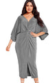 Gray Kimono Sleeve Knotted Pleated Front Plus Size Dress