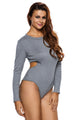 Gray Long Sleeves Ribbed Texture Bodysuit