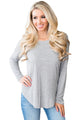Gray Open Back Detail Long Sleeve Loose Fit Sweater