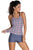 Grayish Patterned Shirr Tankini with Square Shorts