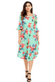 Sexy Green 3/4 Bell Sleeve Floral Midi Dress
