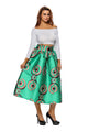 Green African Print A-line Pleated Midi Skirt