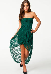 Green Bandeau Lace Evening Dress