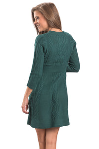 Sexy Green Cable Knit Fitted 3/4 Sleeve Sweater Dress