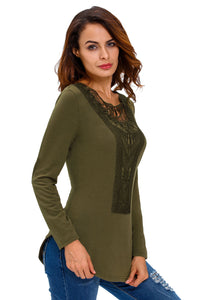 Green Crochet Front Long Sleeve Top
