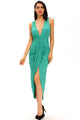 Green Draped Slit Front Maxi Dress