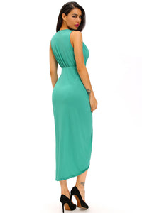 Green Draped Slit Front Maxi Dress