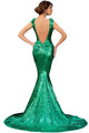 Green Full Sequin Big Bow Accent Party Dress