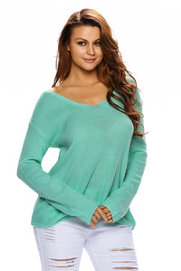 Green Knitted Long Sleeve Plunge Jumper