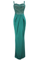 Green Lace Bustier Top Split Maxi Party Dress