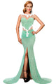 Green Lace Glamour Split Maxi Party Dress