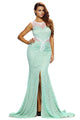 Green Lace Glamour Split Maxi Party Dress