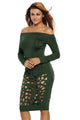 Green Long Sleeve Off Shoulder Hollow Out Bodysuit Dress