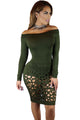 Green Long Sleeve Off Shoulder Hollow Out Bodysuit Dress