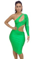 Green One-shoulder Cutout Club Bodycon Dress