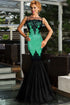 Green Sequin Applique Evening Party Mermaid Dress