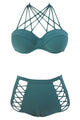 Green Strappy Push-up High Waist Bikini Swimsuit