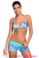 Greenish Trim Triangular Bikini and Boardshort Swimsuit