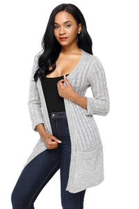 Sexy Grey 3/4 Sleeve Open Front Casual Knit Sweater