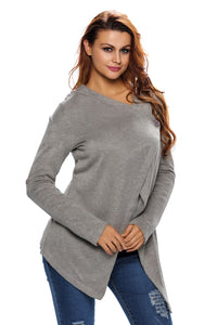Grey Asymmetric Wrapped Women Sweater