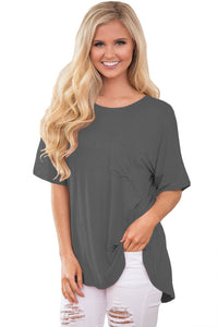 Grey Chic Relaxing Fit Pocket Front Hollow-out Blouse