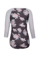 Grey Floral Print Raglan Sleeve Top