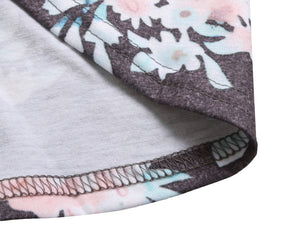 Grey Floral Print Raglan Sleeve Top