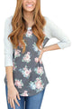 Grey Floral Print Raglan Sleeve Top