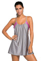 Grey Flowing Swim Dress Layered 1pc Tankini Top