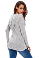 Grey Hooded V-Neck Long Sleeve Loose Knitted Top