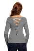 Grey Lace Up Back Detail Sweater